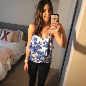 Blue and white floral tank.